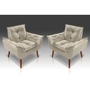 Ver imagem 1 de Kit 02 Poltrona Decorativa Opala Suede Bege - Pandora Decor