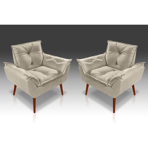Kit 02 Poltrona Decorativa Opala Suede Bege - Pandora Decor