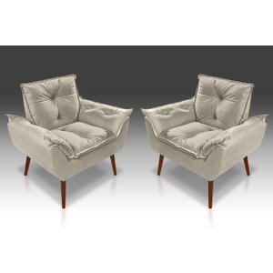 Kit 02 Poltrona Decorativa Opala Suede Bege - Pandora Decor