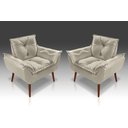 Ver imagem 1 de Kit 02 Poltrona Decorativa Opala Suede Bege - Pandora Decor