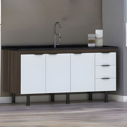 Gabinete Cozinha 3 Gavetas Armário 100% Mdf Multiuso 174cm: Rustico/branco