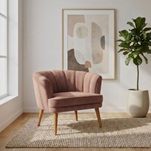 Poltrona Decorativa para Recepção Pés de Madeira Natural Tecido Veludo Premium Suporta 120kg