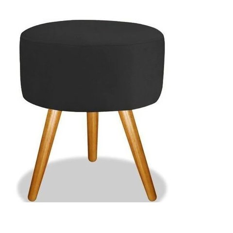 Puff Decorativo Redondo 40 Cm Dóris Pé Palito Suede - Preto