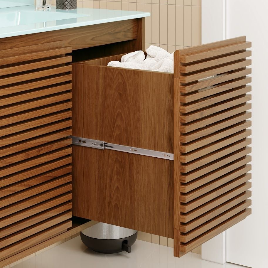 Ver mais imagens de Gabinete Ripado 80 Freijó Creta com Bancada de Vidro