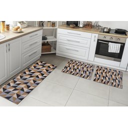 Kit Tapetes e Passadeira De Cozinha 3 Peças Antiderrapante Ladrilhos Caramelo e Preto - 1