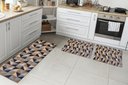 Ver imagem 1 de Kit Tapetes e Passadeira De Cozinha 3 Peças Antiderrapante Ladrilhos Caramelo e Preto