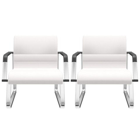 Kit 02 Cadeiras de Escritório Recepção Fixa Pés Cromado Lev P03 Vinil Branco - Lyam Decor