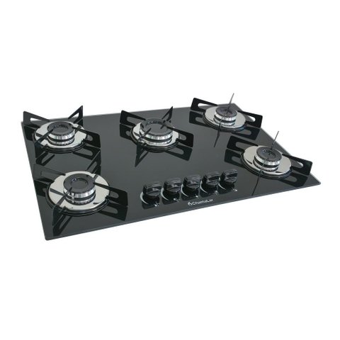 Cooktop Chamalar Bivolt Premium 5 Bocas Ultra Chama Vidro Temperado Preto