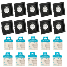 Kit 10x Spot Embutir Recuado Gu10 C/ Lâmpada Eco 6w Stella Cor:preto - Branco Frio - 3