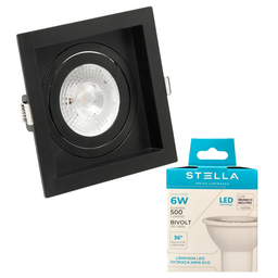 Kit 10x Spot Embutir Recuado Gu10 C/ Lâmpada Eco 6w Stella Cor:preto - Branco Frio - 2
