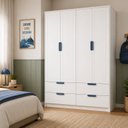 Ver imagem 1 de Guarda-Roupa para Quarto Infantil 4 Portas e 4 Gavetas Theo Branco/Neve/Azul Petróleo