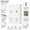 Ver imagem 6 de Guarda-Roupa para Quarto Infantil 4 Portas e 4 Gavetas Theo Branco/Neve/Azul Petróleo