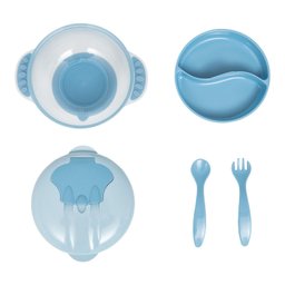 Kit Refeição Infantil Buba com Compartimento e Talheres Azul - 3