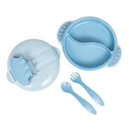 Kit Refeição Infantil Buba com Compartimento e Talheres Azul - 11