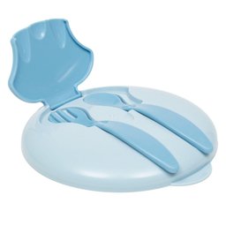 Kit Refeição Infantil Buba com Compartimento e Talheres Azul - 9