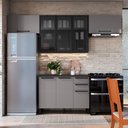 Ver imagem 1 de Cozinha Modulada Compacta Fidelitá Mônaco 4 Peças 280cm 8 Portas 2 Gavetas com Tampo Chumbo/titâ