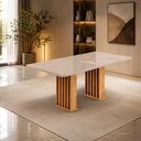 Ver imagem 2 de Mesa de Jantar 6 Lugares Retangular Tampo de Vidro/MDF Munique Cobre/Off White - Casa Giulia