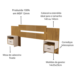 Cabeceira Box Luiza Ajustavel para Casal e Queen com Mesa de Cabeceira com Detalhes no Painel - 5