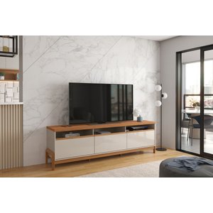 Rack Bancada com Pés Madeira Tv Sala de Estar Elegance 2,13 Lukaliam:off White/jequitiba