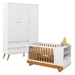 Berço Multifuncional Bkids com Guarda Roupa 3 Portas Gold Branco Freijó Eco Wood – Matic - 1