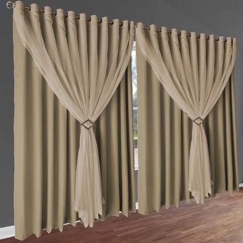 cortina pé direito Livia 5,00 x 4,00 tecido com voal bege