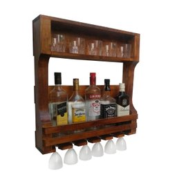 Barzinho Adega de Parede Expositor Suporte Porta Bebidas Para 5 Garrafas Com Porta Taças e Prateleir - 1 Barzinho Adega de Parede Expositor Suporte Porta Bebidas Para 5 Garrafas Com Porta Taças e Prateleir - 1