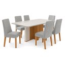 Ver imagem 2 de Conjunto Sala de Jantar 6 Lugares Retangular Tampo Vidro/MDF 170cm Mesa Astrid com Cadeiras Luar Cinza Amêndoa Clean/Off White/Cinza