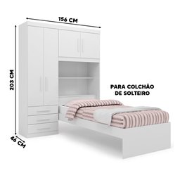 Roupeiro com Cama de Solteiro 4 Portas Branco Advantage Batrol - 4