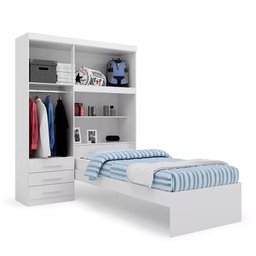 Roupeiro com Cama de Solteiro 4 Portas Branco Advantage Batrol - 3