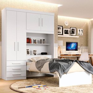 Roupeiro com Cama de Solteiro 4 Portas Branco Advantage Batrol