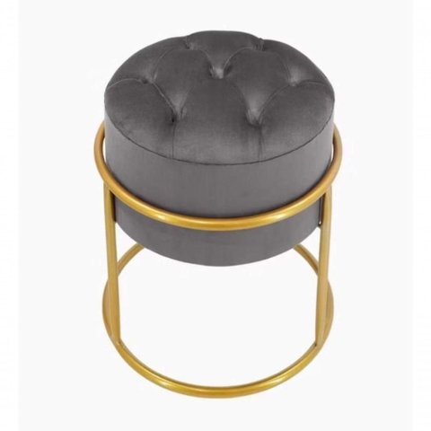 Puff Banqueta Estofado Decorativo Base de Ferro Capitonê Suede Grafite do Lar Móveis e Decoração