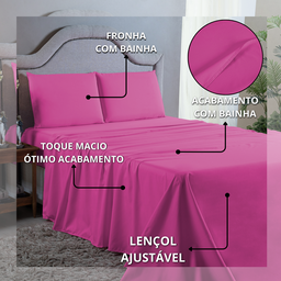 Kit Lençol Queen 4 Peças 400 Fios Toque Aveludado com Elástico Fronhas e Virol:pink - 5