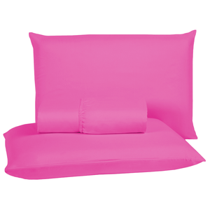 Kit Lençol Queen 4 Peças 400 Fios Toque Aveludado com Elástico Fronhas e Virol:pink