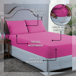 Kit Lençol Queen 4 Peças 400 Fios Toque Aveludado com Elástico Fronhas e Virol:pink - 6