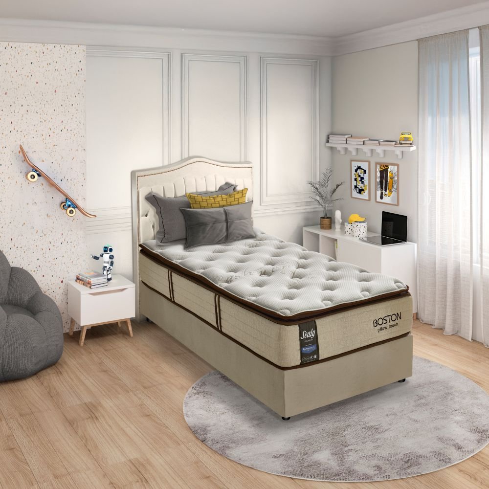 Cama Box com Colchão Solteiro Molas Ensacadas Boston Sealy