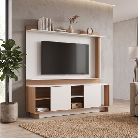 Rack com Painel para TV até 65 Polegadas 180cmx168cm Los Angeles New York Marrom Freijó/Off White