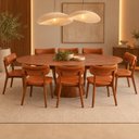 Ver imagem 1 de Conjunto Sala de Jantar Oval Genebra Castanho 180x100 8 Cadeiras Carinas Yescasa Courino