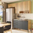 Ver imagem 1 de Armário de Cozinha Compacta Modulada 3 Peças 7 Portas sem Tampo 100% MDF Itália Yescasa Marrom/Amêndoa/Chumbo