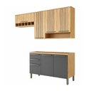 Ver imagem 3 de Armário de Cozinha Compacta Modulada 3 Peças 7 Portas sem Tampo 100% MDF Itália Yescasa Marrom/Amêndoa/Chumbo