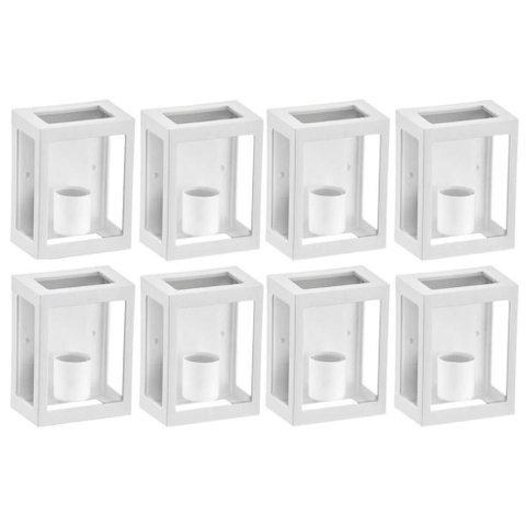Jogo 8 Luminárias Quadradas Parede Grade Aberta Branca Lente Transparente Termoplástico E27 Dital