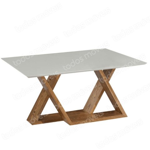 Mesa de Jantar Flora 140 cm Quadrada Borda Reta Madeira Vidro Colado Carvalho Mel Laca Branco