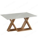 Ver imagem 1 de Mesa de Jantar Flora 140 cm Quadrada Borda Reta Madeira Vidro Colado Carvalho Mel Laca Branco