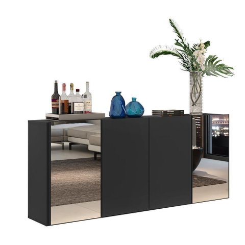 Aparador Buffet 4 Portas Com Espelho Vegas Multimóveis V3561 Preto Preto