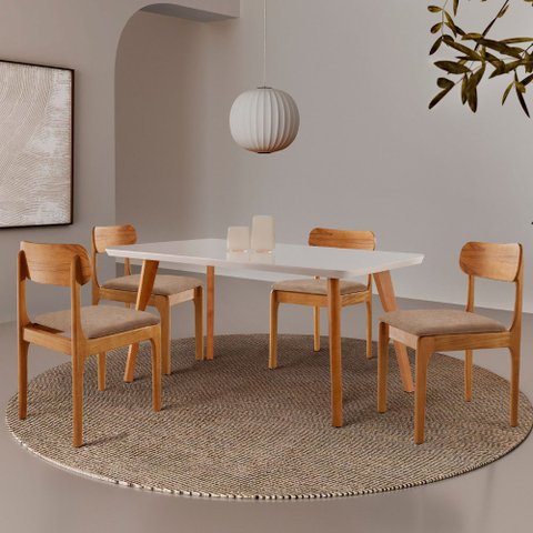 Conjunto Sala de Jantar Mesa Malta 120cm Tampo Laqueado com Vidro e 4 Cadeiras Star