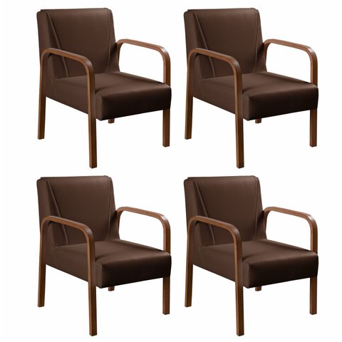 Kit 04 Poltronas Cadeiras Decorativas Anita Para Sala Mesa De Jantar Quarto Recepção - Corino Marrom