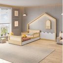 Ver imagem 1 de Cama Montessoriana Lift Solteiro e Moldura com LED New Garden Casatema MadeiraOriginals Marrom/Branco