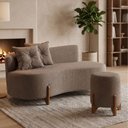 Ver imagem 1 de Conjunto Sofá Curvo Orgânico + 01 Puff Luna Boucle Cappuccino - Montanaris Decor