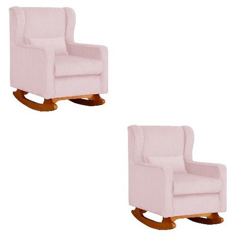 Kit 2 Poltrona Aurora Balanço Vovo Suede Rosa Bebê - Fm