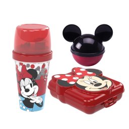 Kit Lancheira Minnie Disney Shakeira 320ml, Sanduicheira e Porta Frutas Vermelho - Plasútil - 1