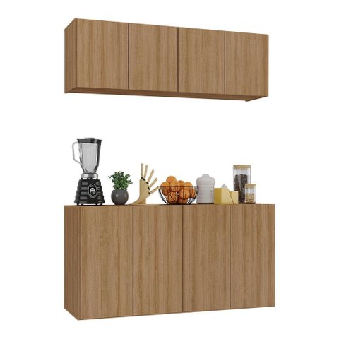 Kit Armário de Cozinha e Aparador 4 Portas Multimóveis Mp2162 Rustic